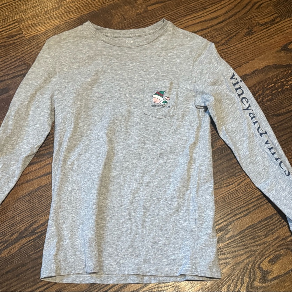 Vineyard Vines Kids Christmas Heather Gray Long Sleeve Tee